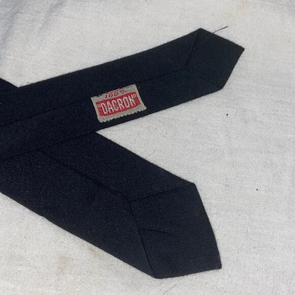 Vtg Skinny Necktie Solid Black Woven DuPont Dacron 53.5 x 2 Suit Punk New Wave - Picture 5 of 6
